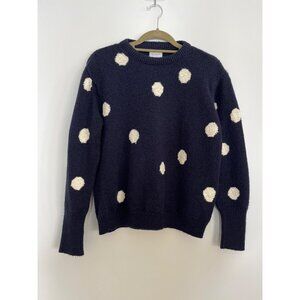 Rue Stiic Women's Waco Sweater Navy‎ White Polka Dot Wool Blend Size Small